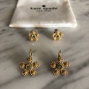 Two Pairs of Kate Spade Gold Flower Earrings